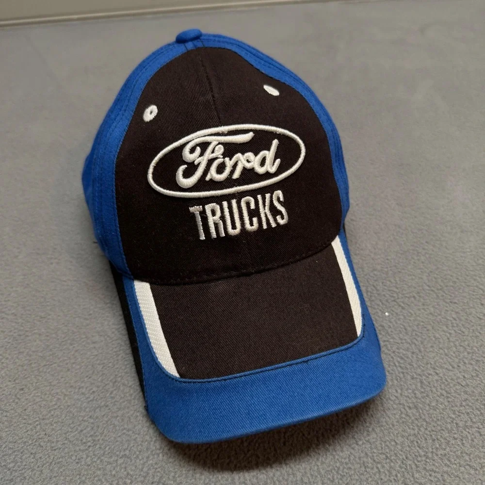 Ford Trucks Checkered Flag Sports Hat Embroidered Logo OSFM Blue Black Racing